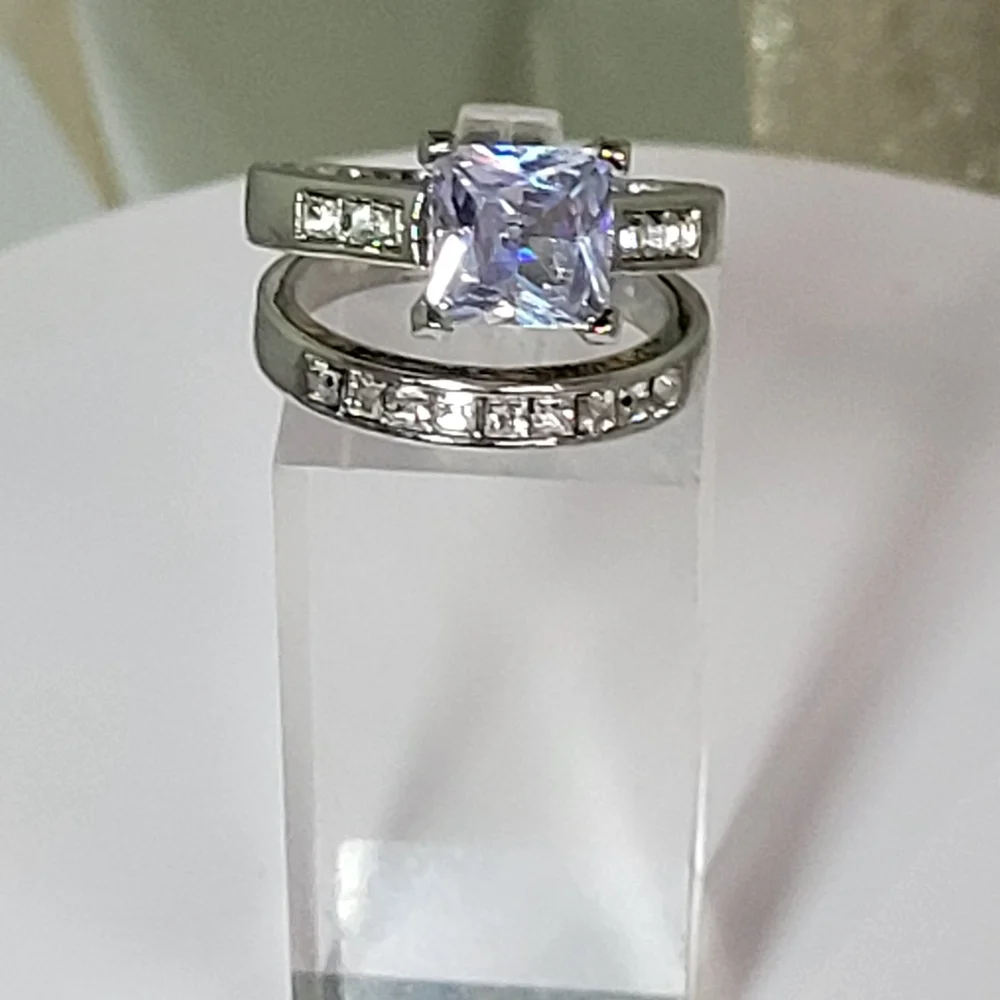 2pc Elegant Sterling Silver / copper Ring Set 8 Wedding Band Included. - Picture 6 of 6